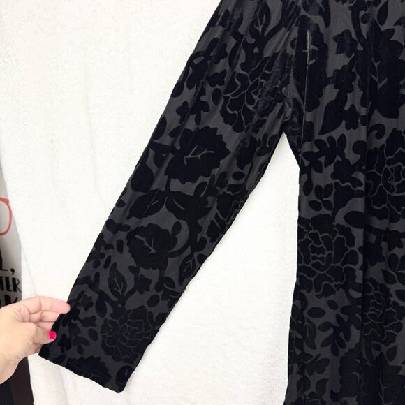 Velvet Burnout Black Long Line Tunic Whimsigoth Witchy Dark Floral Scoop Neck - Picture 4 of 12